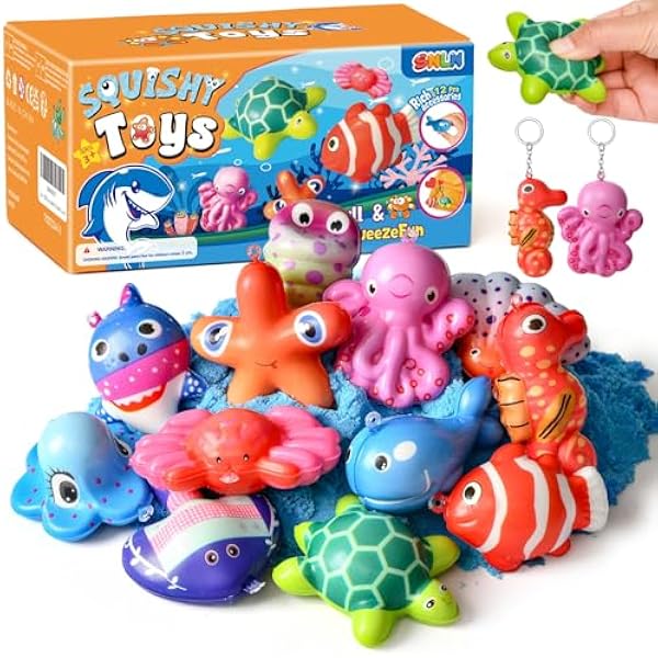12 PCS Meerestiere Squishy Set, 13 cm Ozean Plüschtiere Fische Squishies Schlüsselanhänger, Squeeze Toy Spielzeug Party Geschenke unterwasserwelt Mitgebsel Kindergeburtstag für Kinder Mädchen Jungen