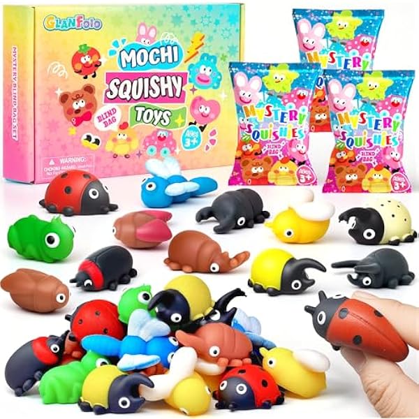 Mochi Squishy Toys Set Mini Kawaii Squishies Anti Stress Relief Fidget Spielzeug Party Mitgebsel Kindergeburtstag Kleine Geschenke für Kinder Mädchen Jungen (32 PCS Käfer)