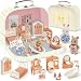 TinkerPlay Suitcase Dollhouse Set for Kids, Portable Miniature Dollhouse with 2 Flexible Dolls, Bedroom & Bathroom Furniture, Pretend Play Set Christmas Birthday Gift for Girls & Boys Age 3+