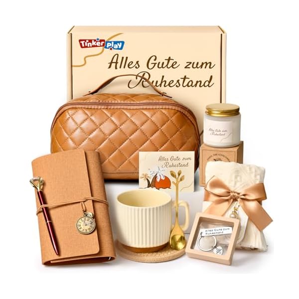 Ruhestand Geschenk Frauen mit Reisetasche, Decke, Kaffeebecher, Notizbuch, Duftkerze, SPA Entspannung Renteneintritt Rentner Geschenk für Rentne Frau Lehrerin Kollegin