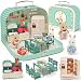 Portable Dollhouse Suitcase Set for Kids, Kitchen Furniture Accessories/Flexible Figures/Dining Table/Tableware/Refrigerator, Pretend Play Dollhouse Accessories Birthday Gift Toys for Girls Ages 3+