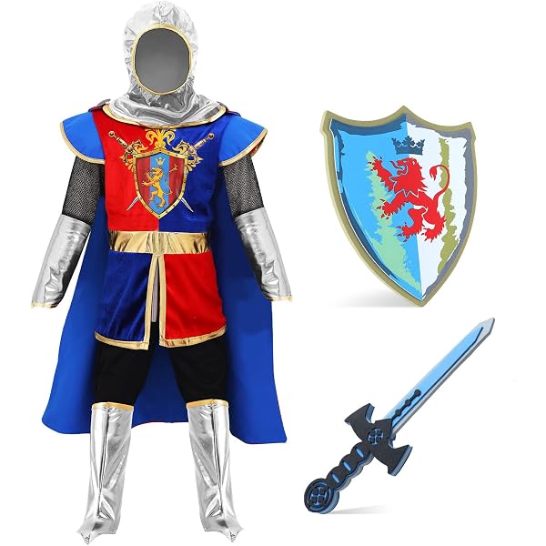 TinkerPlay Ritter Kostüm für Kinder Jungen, zum Anziehen mittelalterliche Kostüme mit Umhang Spielzeug Zubehör Halloween Cosplay Geschenke (5-6 Jahre)