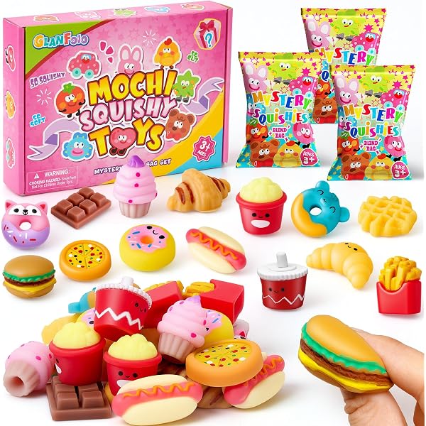Mochi Squishy Toys Set Mini Kawaii Squishies Anti Stress Relief Fidget Spielzeug Party Mitgebsel Kindergeburtstag Kleine Geschenke für Kinder Mädchen Jungen (32 PCS Lebensmittel)